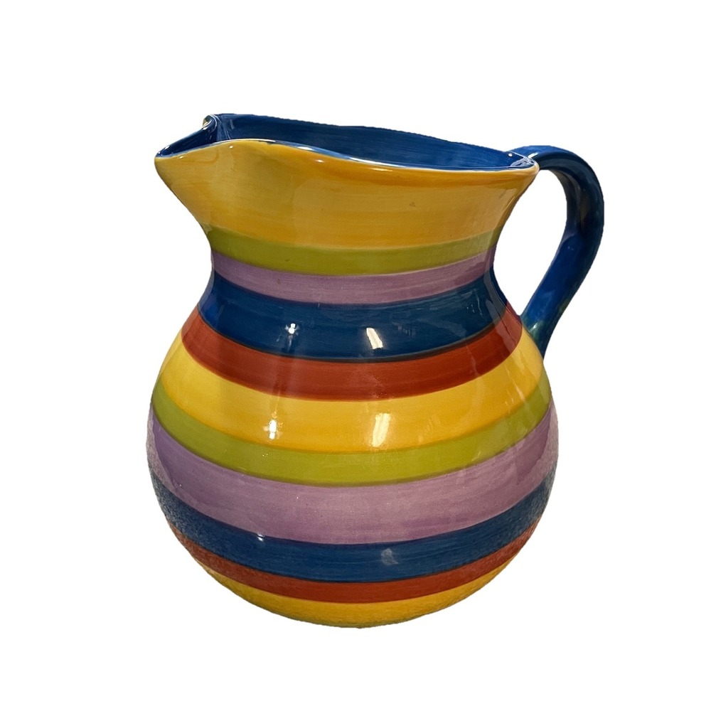 Boulevard Tabletops Unlimited Pitcher Large 96 oz‎ Hand Painted Bright Stripes